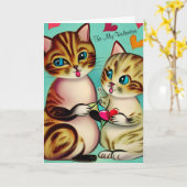 ヴィンテージヴァレンティーンズデイキッテンスレトロバレンタインキャット カード (黄色い花)