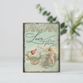 ヴィンテージヴァレンティーンズデイビクトリアンエンジェルラブ ポストカード (スタンド正面)