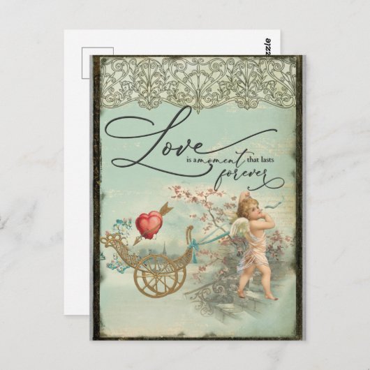 ヴィンテージヴァレンティーンズデイビクトリアンエンジェルラブ ポストカード (正面/裏面)