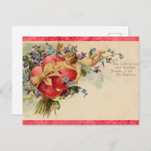 ヴィンテージヴァレンティーンズデイビクトリアンケルブハート ポストカード (正面/裏面)