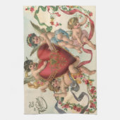 ヴィンテージヴァレンティーンビクトリアン、エンジェルズチェルブスハート キッチンタオル (縦)