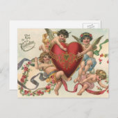 ヴィンテージヴァレンティーンビクトリアン、エンジェルズチェルブスハート シーズンポストカード (正面/裏面)