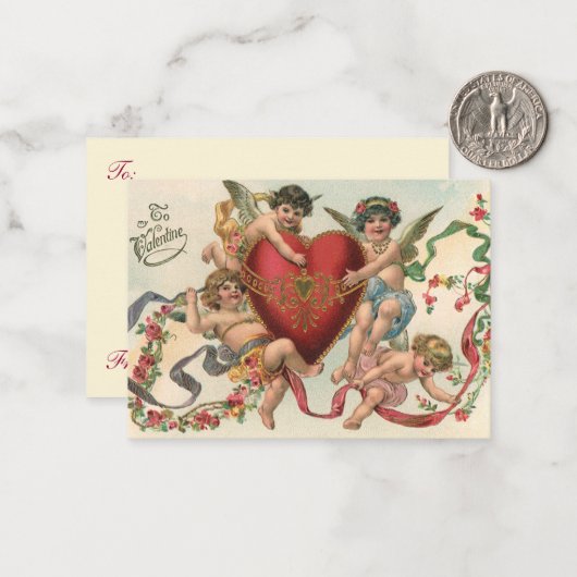 ヴィンテージヴァレンティーンビクトリアン、エンジェルズチェルブスハート ノートカード (正面/裏面インサイチュ)