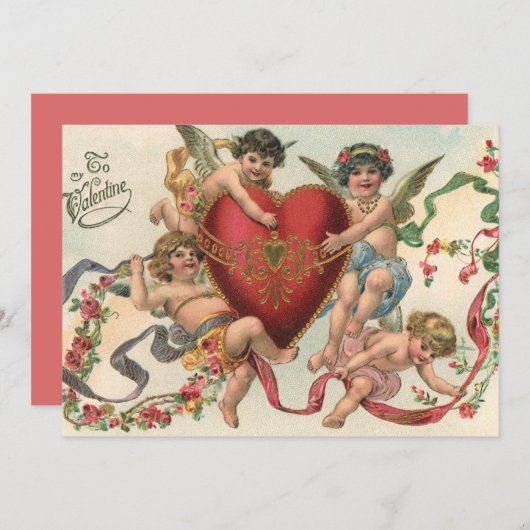ヴィンテージヴァレンティーンビクトリアン、エンジェルズチェルブスハート 招待状 (正面/裏面)