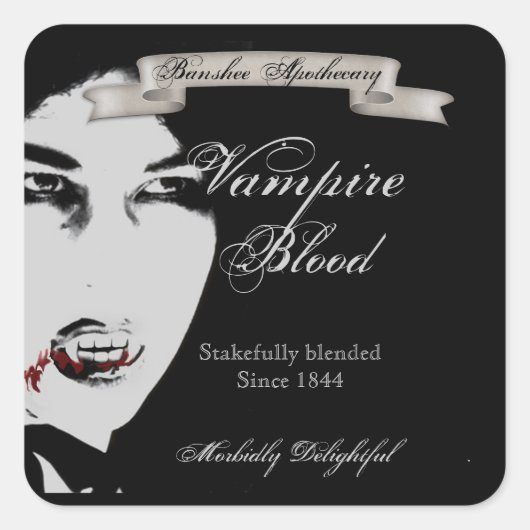 ヴィンテージヴァンパイア血ハロウィーンボトルシール スクエアシール (正面)