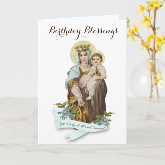 ヴィンテージヴァージンマザーマリア山カルメル宗教的 カード (黄色い花)