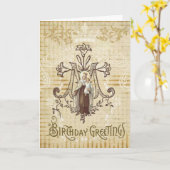 ヴィンテージヴァージンマザーマリー山カルメル誕生日 カード (黄色い花)