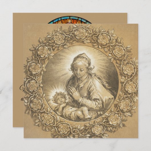ヴィンテージヴァージンマリア&イエスの宗教新年 カード (正面/裏面)