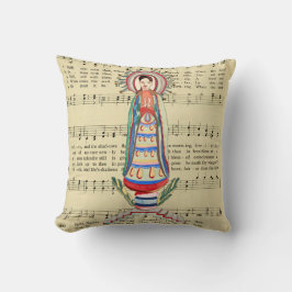 ヴィンテージヴァージンメアリーアワーレディオブライトフォークアート クッション