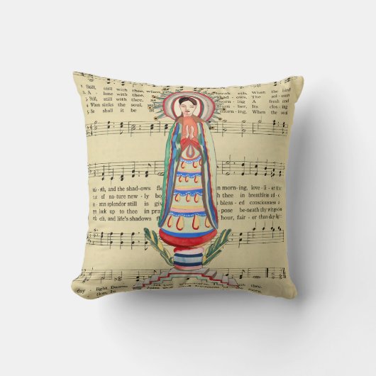 ヴィンテージヴァージンメアリーアワーレディオブライトフォークアート クッション (正面)