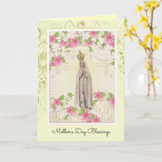 ヴィンテージヴァージンメアリーファティマイエス宗教的 カード (黄色い花)