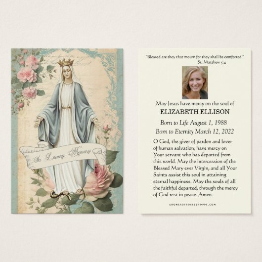 ヴィンテージヴァージンメアリー葬儀記念祈りの言葉 (正面&裏面)