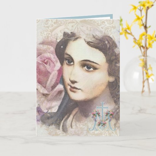 ヴィンテージヴァージンメアリ宗教水カラークロスCa カード (黄色い花)