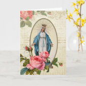 ヴィンテージヴァージンメリーカトリック宗教バラ カード (黄色い花)