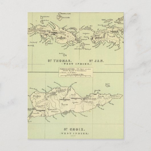 ヴィンテージヴァージン諸島の地図(1853年) ポストカード (正面)