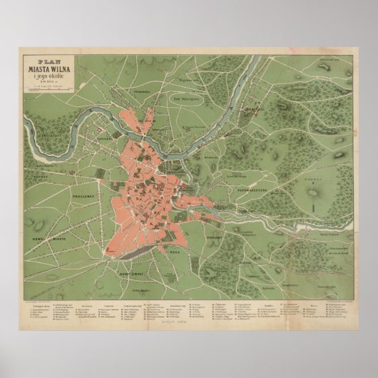 ヴィンテージヴィリニュスリトアニアの地図（1890年） ポスター (正面)