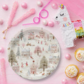 ヴィンテージヴィレッジピンククリスマス ペーパープレート (パーティー)