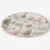 ヴィンテージヴィレッジピンククリスマス ペーパープレート (アングル)