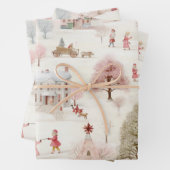 ヴィンテージヴィレッジピンククリスマス ラッピングペーパーシート (インサイチュ)