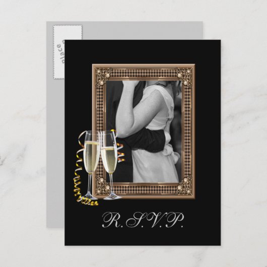 ヴィンテージヴィンテージシャンパングラスウェディングRSV インビテーションポストカード (正面/裏面)