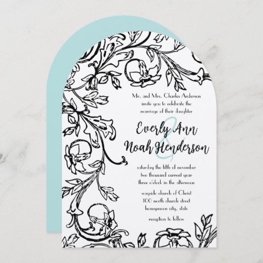 ヴィンテージヴィンテージフローラ旋回結婚式招待状 招待状 (正面/裏面)