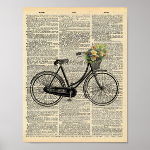 ヴィンテージヴィンテージ辞書の花付き自転車 ポスター