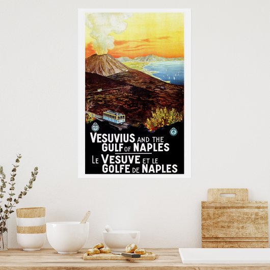 ヴィンテージヴェスビウス湾ナポリイタリアン旅行 ポスター (キッチン)