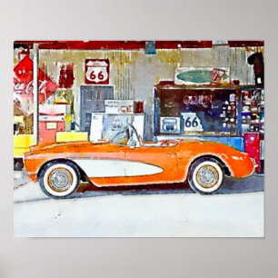 ヴィンテージヴェットルート66車 ポスター