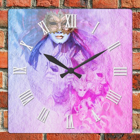 ヴィンテージヴェネチアンマスクアート,カーニバルダンス,イタリア スクエア壁時計