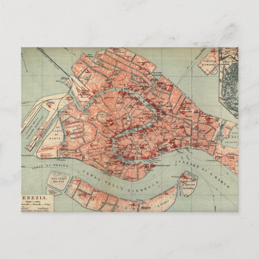 ヴィンテージヴェネツィアの地図(1920年) ポストカード (正面)