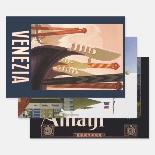 ヴィンテージヴェネツィアイタリアゴンドラトラベル ラッピングペーパーシート (セット)