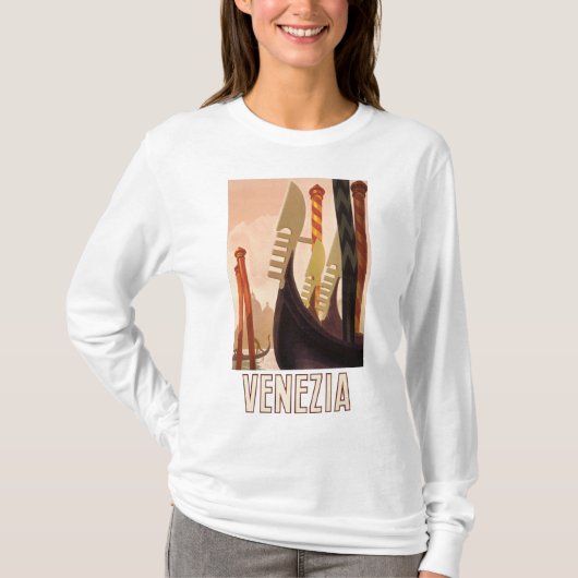 ヴィンテージヴェネツィアイタリアゴンドラトラベル Tシャツ (正面)