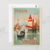 ヴィンテージヴェネツィアイタリアゴンドラボートトラベル ポストカード (正面/裏面)