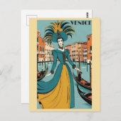 ヴィンテージヴェネツィアゴンドラカナルカーニバルトラベル ポストカード (正面/裏面)