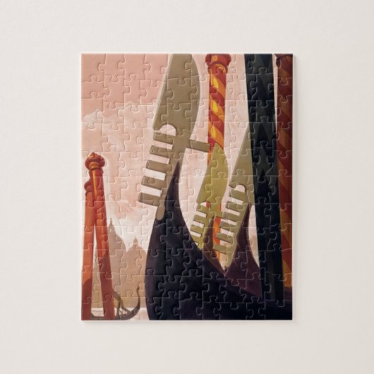 ヴィンテージヴェネツィアゴンドラ旅行イラストレーションアート ジグソーパズル (縦)