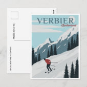 ヴィンテージヴェルビエSwitzerland Travel water color ポストカード (正面/裏面)