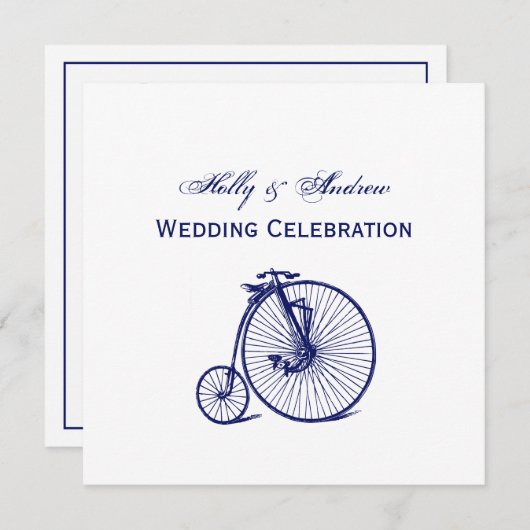 ヴィンテージヴェロピードペニーファーティンバイクブルー 招待状 (正面/裏面)