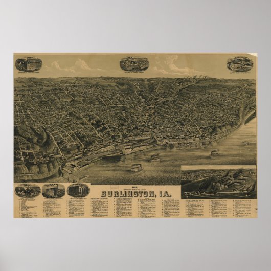 ヴィンテージーリントン・アイオワの絵図(1889) ポスター (正面)