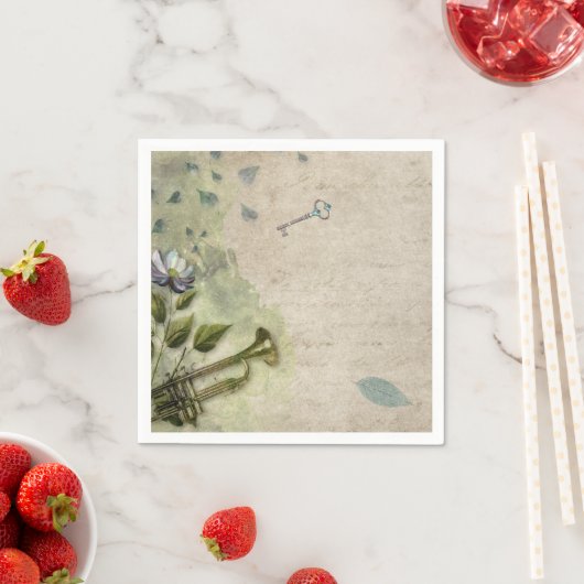 ヴィンテージ一時フローラトランペットホルンデクページ スタンダードカクテルナプキン (インサイチュ)