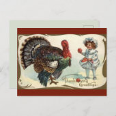 ヴィンテージ七面鳥とリンゴの感謝祭の子 ポストカード (正面/裏面)