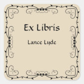 ヴィンテージ三ハートスワールとつる植物蔵書票 スクエアシール (正面)