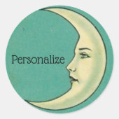 ヴィンテージ三日月ラlunaティール（緑がかった色）と黄色 ラウンドシール (正面)