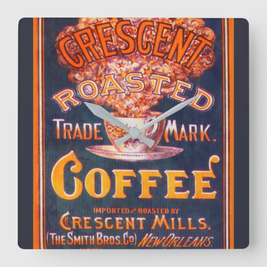 ヴィンテージ三日月型ローストコーヒー広告 スクエア壁時計 (正面)