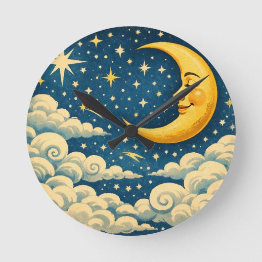 ヴィンテージ三日月夜空 ラウンド壁時計 (正面)