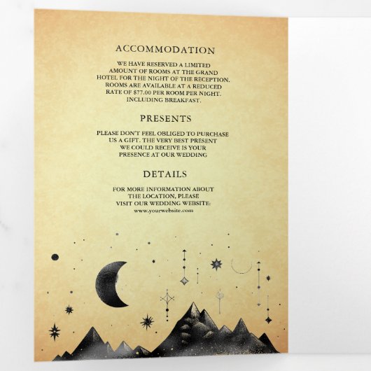 ヴィンテージ三日月結婚相 三つ折り招待状 (内部最初)