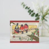 ヴィンテージ三鳥とクリスマスホリー ポストカード (スタンド正面)