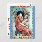 ヴィンテージ上海中国ウーマンウィズオウム ポストカード (正面/裏面)