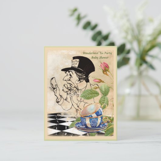 ヴィンテージ不機嫌ハッタのお茶パーティー赤ちゃんシャワー 招待状 (スタンド正面)