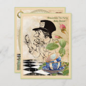 ヴィンテージ不機嫌ハッタのお茶パーティー赤ちゃんシャワー 招待状 (正面/裏面)