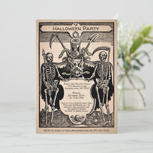ヴィンテージ不気味なカスタマイズ可能なスケルトン招待状 招待状 (スタンド正面)